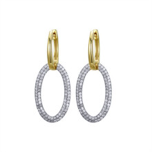Jewelco London 14k Gold-plated Silver Round CZ Encrusted Oval Tube Hanging Huggie Hoop Drop Earrings - AER176