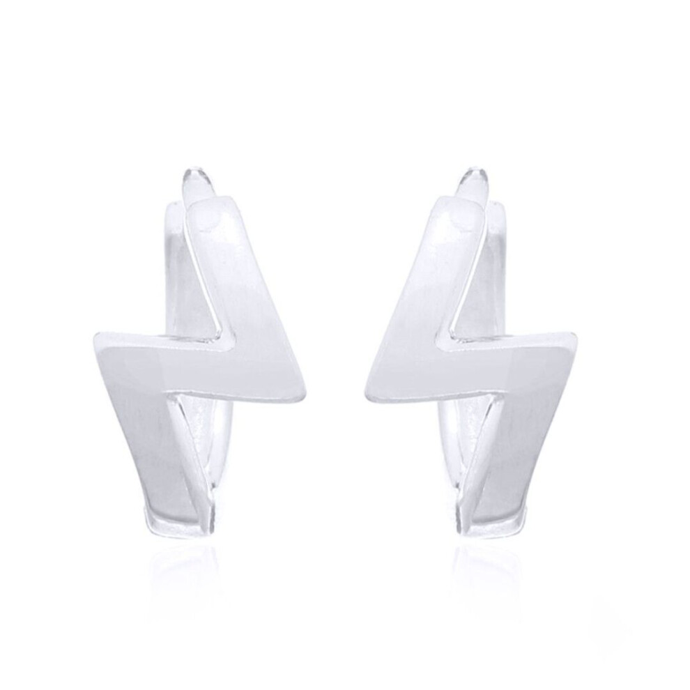 Jewelco London Rhodium Lightning Bolt Flash Huggie Hoop Earrings - Aer142 Silver