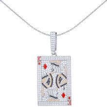 Jewelco London Men's Rhodium Silver Peach Black Round Brilliant CZ King of Diamonds Charm Pendant ½oz - APD174
