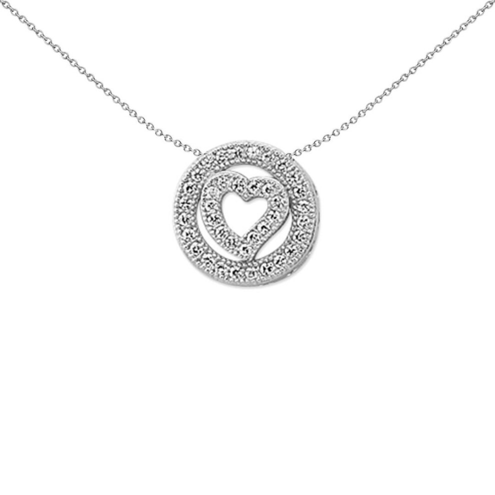 Jewelco London Ladies Rhodium Plated Sterling Round Brilliant Cubic Zirconia Halo Love Heart Love Heart Pendant - Apd159 Silver