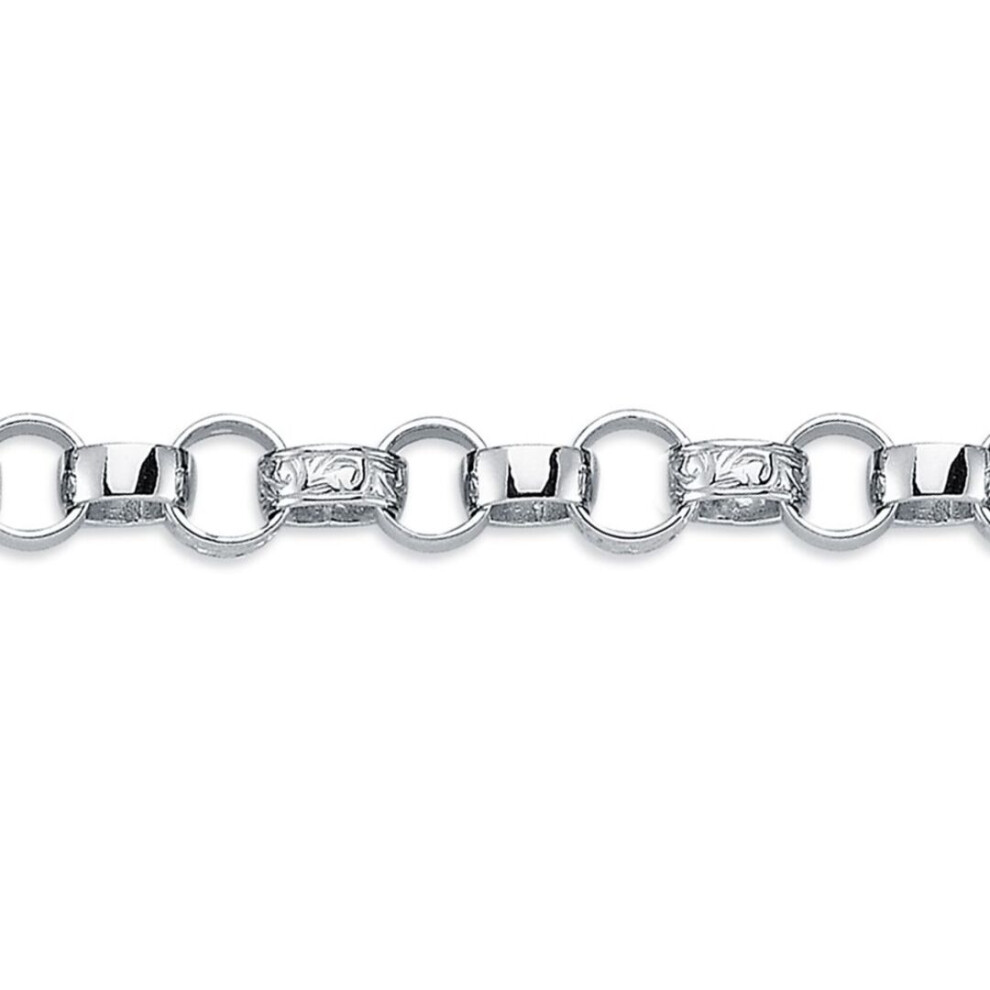 Jewelco London Mens Rhodium Plated Sterling Carved Belcher Bracelet 7Mm 8.5 Inch - Acn002g-8.5 Silver