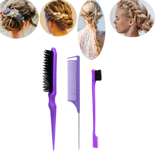 Hair Brush Set Bristle Edge Control Teasing Comb 3 pcs 1