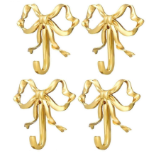 Conjunto de 4 Ganchos Dourados com Laço em Latão para Parede, Porta ou Toalha, Ideais para Casa, Banheiro e Sala de Estar
