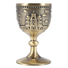 Taça de vinho clássica de metal, feita à mão, pequena taça para uso doméstico, em cobre, com padrão esculpido.