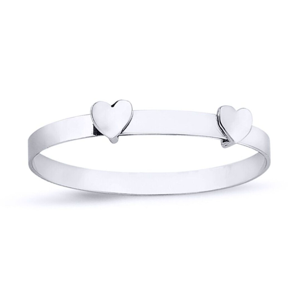 Jewelco London Girls Sterling Twin Love Hearts Expandable Baby Bangle Bracelet - Bn65 Silver