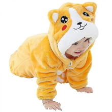 (Shiba Inu-110) Macacão Unissex Infantil de Flanela com Capuz para Inverno e Outono - Fantasia de Cosplay - Entrega Rápida