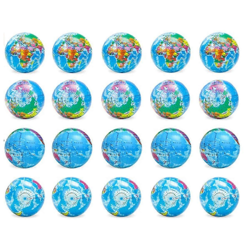 Pacote com 20 Bolas Anti-Stress com Tema da Terra, 6,35 cm (2,5 polegadas), Bolas de Apertar para Alívio do Estresse e Ansiedade