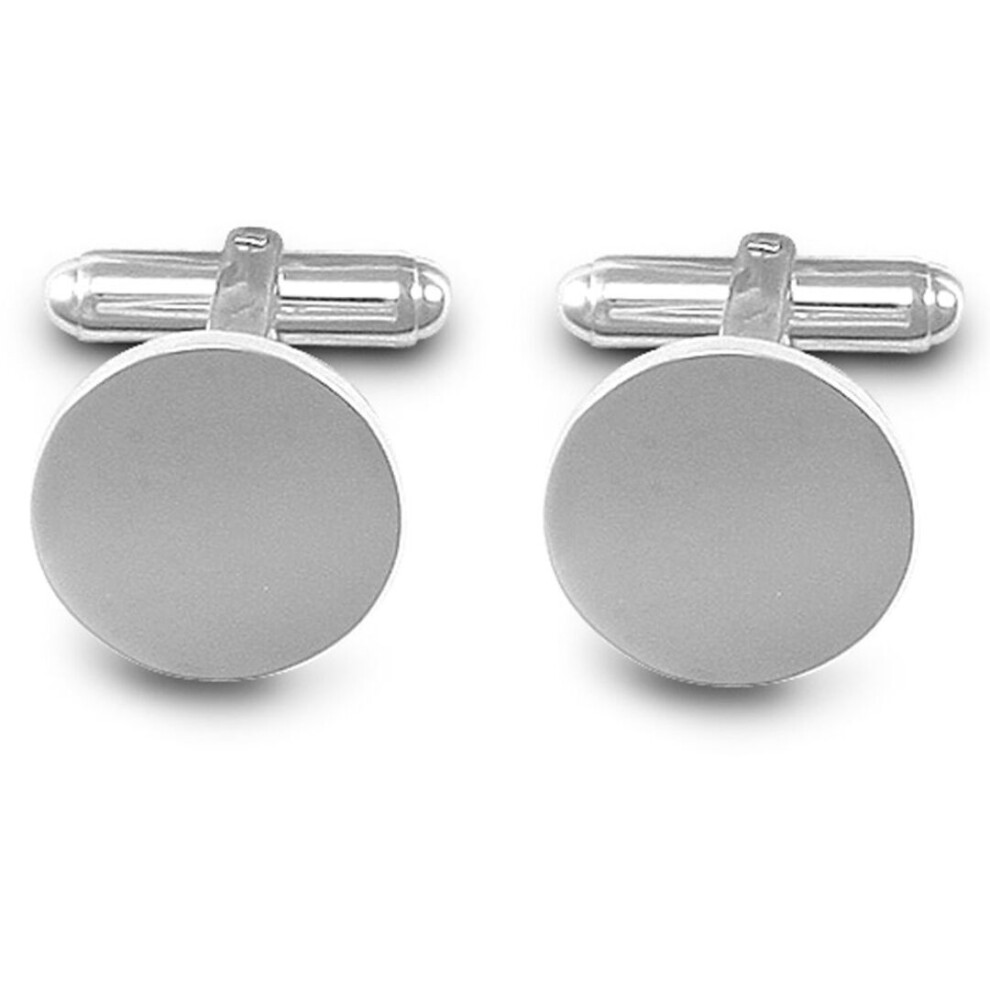 Jewelco London Rhodium Coated Sterling Silver Round Disc T-Shape Cufflinks - Gents - Acl003