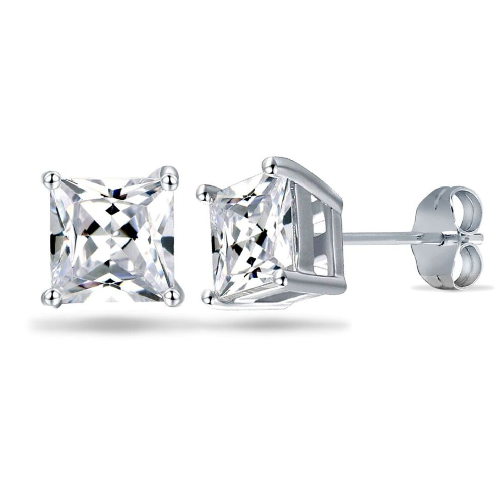 Jewelco London Rhodium Plated Sterling Princess Cubic Zirconia Solitaire Stud Earrings 5Mm - Aes056 Silver