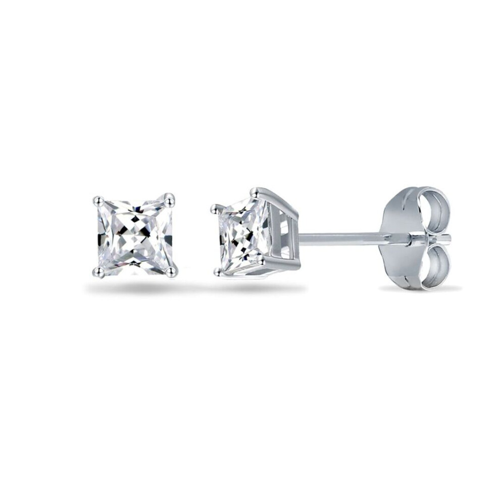 Jewelco London Rhodium Plated Sterling Princess Cubic Zirconia Solitaire Stud Earrings 3Mm - Aes055 Silver