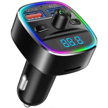 Nulaxy Bluetooth FM-Transmitter, kompatibel mit Autos, QC3.0 & 7-farbige LED-Hintergrundbeleuchtung, Autoradio-Bluetooth-Adapter, Musikplaye