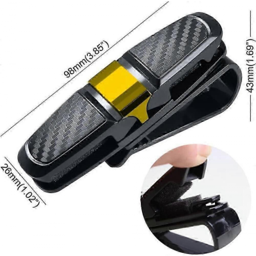 Car Visor Sunglass Frames with Ticket Holder, Black + Gold-JJ 2