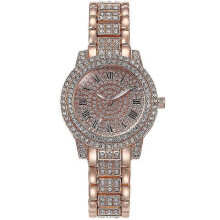 Dww-quartz Watch Men's And Women's All Diamond Fashion Watch+bracelet Women's Vintage Roman Steel Plate Band Wrist Watch (rose )