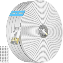 Ethernet-Kabel 50 m Cat 7, extra langes, flaches Highspeed-Internetkabel (50 Meter), weißes LAN-Kabel, Gigabit-RJ45-Patchkabel, FTP-geschirm