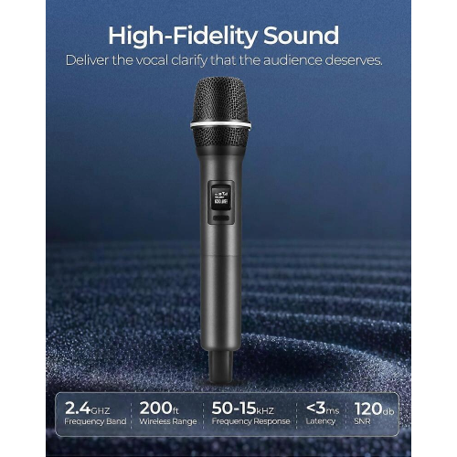 Wireless Microphone System with Dual Handheld Mics, 200ft Range, DSP Noise Reduction, Karaoke 2