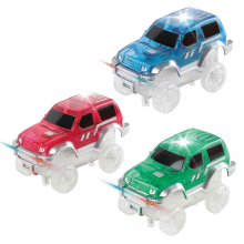 3-teiliges magnetisches Spielzeugauto-Set – LED-STEM-Trucks, kompatibel mit Rennstrecken (ab 3 Jahren)