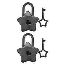 Svart hänglås i zinklegering med stjärna och nyckel (2-pack)