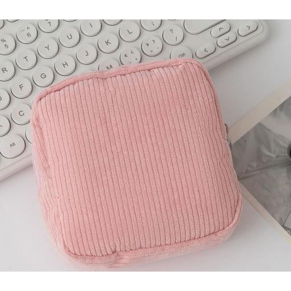 Pink Corduroy Mini Makeup Pouch 13x12.5x3.8cm