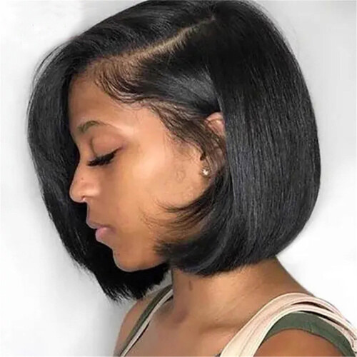 Kort Bob Ægte Hår Lace Front Paryk Sort