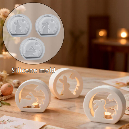 3 Pieces Rabbit Shaped Candle Holder Molds Heat-three piece set 2