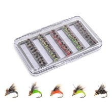(Bionic Flying Insect) 50Pcs/set Fly Fishing Lures Bass Salmon Trout Flies Fishing Tackle Dry/Wet Fishing Feather Baits Fly Fishing Flies Kits
