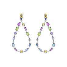 Luxenter 925 sterling silver and multicoloured zirconia earrings with a rhodium finish - Weao