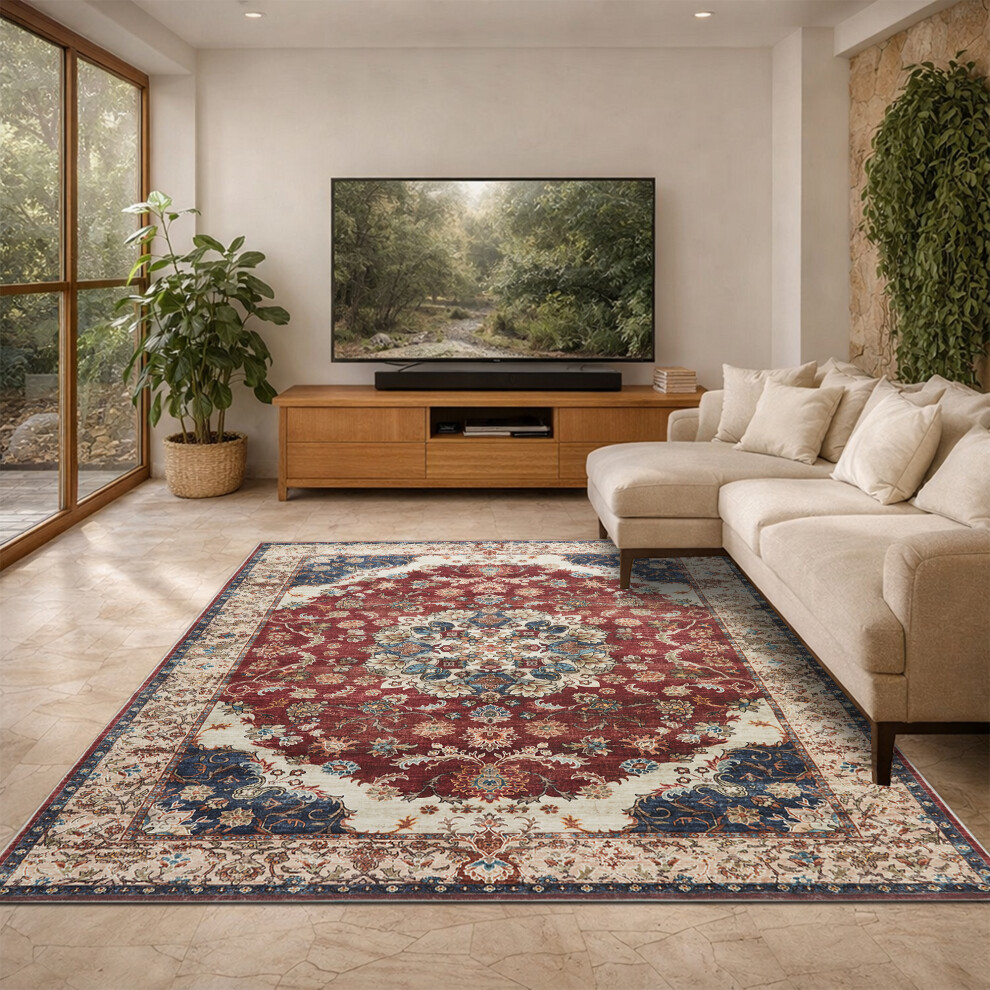 Imperial Rooms (200 X 290 Cm (6 Ft 5 In X 9 Ft 5In)- Extra Large Rugs/Carpets, Floral) Extra Large Traditional Rugs Modern Carpet Doormat Red