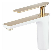 Baterie elegantă pentru lavoar, pentru băi luxoase, construcție din alamă masivă, vopsită în alb/auriu, care asigură rezistență ridicată