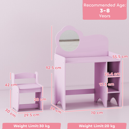 AIYAPLAY Kids Dressing Table with Mirror, Stool, Vanity Table, Purple 2
