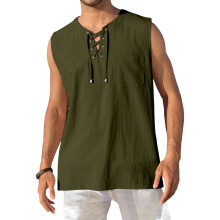 Men's Tank Top Shirts Casual Sleeveless Lace Up-Army Green 5XL
