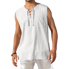 Men's Tank Top Shirts Casual Sleeveless Lace Up Beach-White 4XL