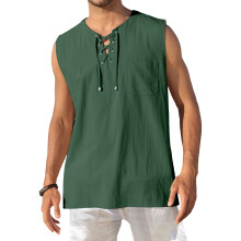 Men's Tank Top Shirts Casual Sleeveless Lace Up-dark green 4XL