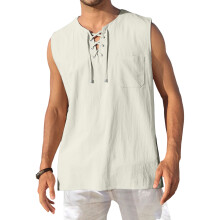 Men's Tank Top Shirts Casual Sleeveless Lace Up-apricot XXL
