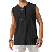 Men's Tank Top Shirts Casual Sleeveless Lace Up-Black XXXL