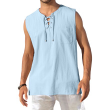 Men's Tank Top Shirts Casual Sleeveless Lace Up-light blue L