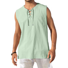 Men's Tank Top Shirts Casual Sleeveless Lace Up-Bean green 4XL