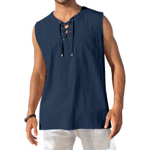 Men's Tank Top Shirts Casual Sleeveless Lace Up-navy blue XXL