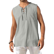 Men's Tank Top Shirts Casual Sleeveless Lace Up Beach-Gray 4XL