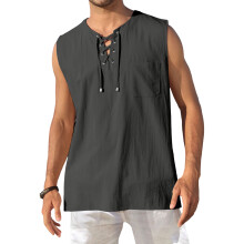 Men's Tank Top Shirts Casual Sleeveless Lace Up-Dark Grey XL