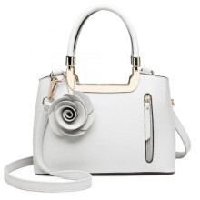 (White) Women Rose Ornament Handbag Shoulder Bag Tote
