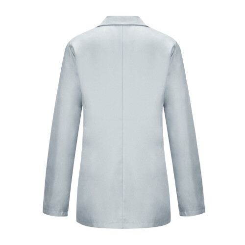 Women's solid gray blazer jacket with lapel and pockets, 2