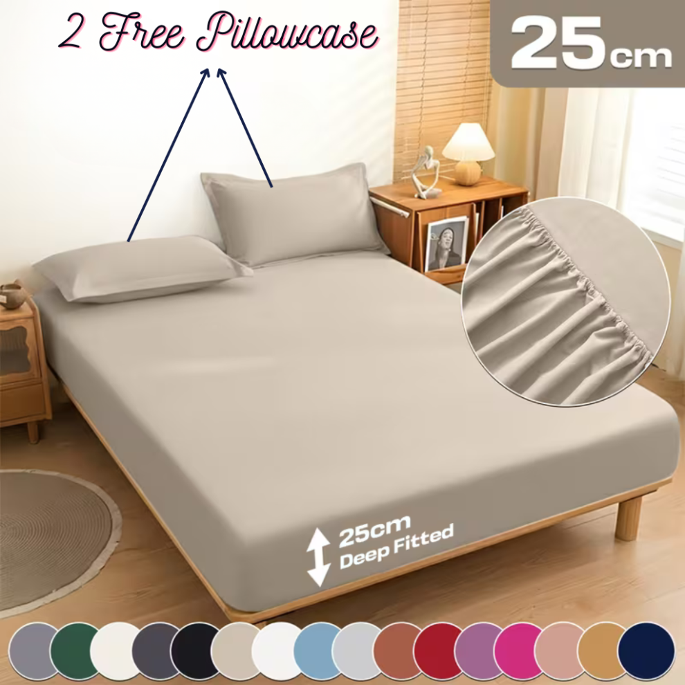 Imperial Rooms (King, Cream) 3 Piece Fitted Sheet Set Bed Sheets & Pillowcases