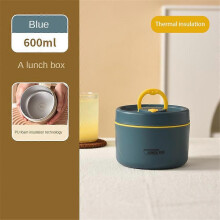 (PU Foam Insulation, Blue 600ml) 440/600ml Thermal Insulated Lunch Box Food Soup Container Student Adult Portable