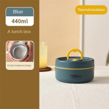 (Microwaveable, Blue 440ml) 440/600ml Thermal Insulated Lunch Box Food Soup Container Student Adult Portable