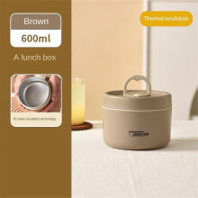 (PU Foam Insulation, Brown 600ml) 440/600ml Thermal Insulated Lunch Box Food Soup Container Student Adult Portable