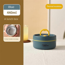 (PU Foam Insulation, Blue 440ml) 440/600ml Thermal Insulated Lunch Box Food Soup Container Student Adult Portable