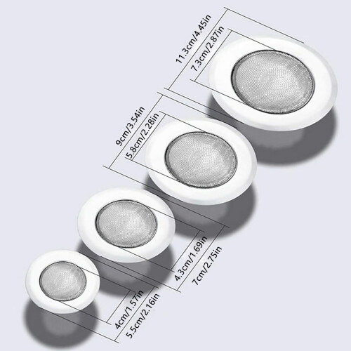 Afløbsfiltre i rustfrit stål 4 stk. 5,3–11,3 cm 2