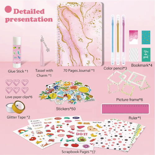 DIY-Tagebuch-Set für Mädchen, Pink, 48-teilig 2