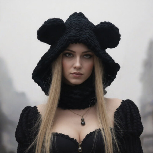 Bear Ear Knitted Scarf Hat, Acrylic, One Size 2