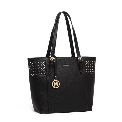 (Black) Laser Cut Out Tote Shopper Bag 1